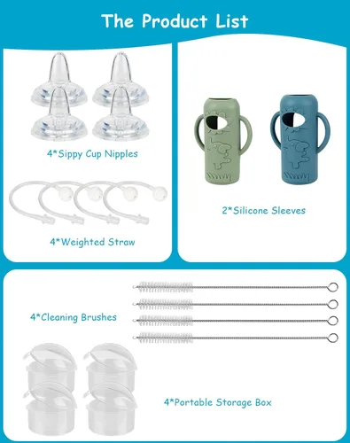 Vista 8 de Kit de conversión de taza para sorber con fundas de silicona para biberón de vidrio estrecho y estrecho Dr Browns de 8 onzas, kit de repuesto