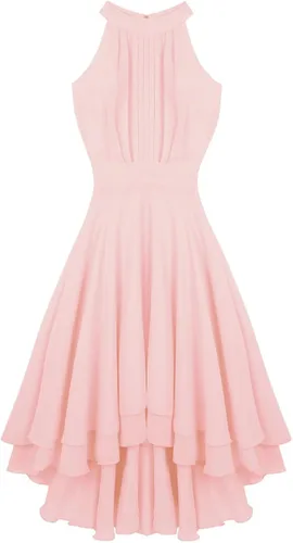 Vista 5 de YONGHS Vestido de dama de honor alto y bajo halter de las mujeres vestido corto de fiesta de baile vestido de regreso a