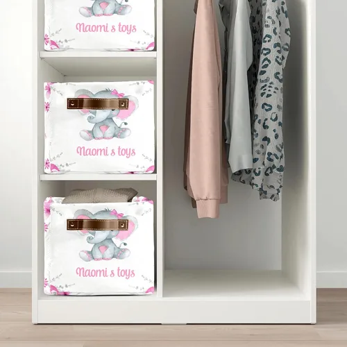 Vista 7 de Pink Elephant - Contenedores de almacenamiento personalizados, cestas organizadoras con asa para estantes, armario, guardería, juguetes, 1 paquete