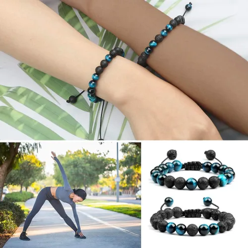 Vista 7 de Pulsera de piedra de ojo de tigre para hombres y mujeres, pulsera ajustable de piedra de ojo de tigre natural de 0.315 pulgadas para aromaterapia