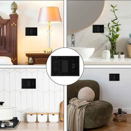 Vista 4 de Bates - Placa de pared combinada, interruptor de palanca individual/decorador doble, negro, 6.34 x 4.5 pulgadas, tamaño estándar, placa de pared