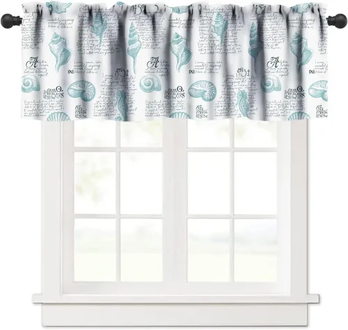 Vista 8 de JESTRONRY Cenefa de estrellas de mar con diseño de conchas marinas, cenefas de cortina con temática de playa oceánica para dormitorio, sala