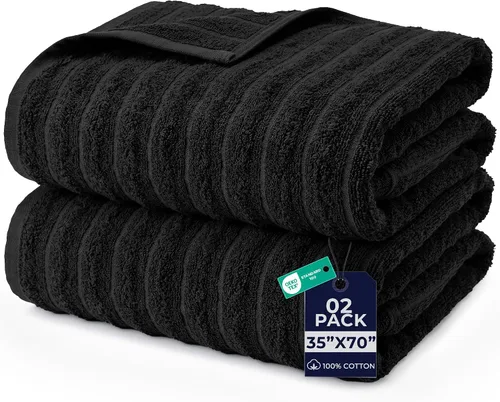 Vista 36 de DAN RIVER Paquete de 2 sábanas de baño de 35x70 pulgadas, sábanas de baño jumbo acanaladas para adultos, toallas grandes gruesas y absorbentes