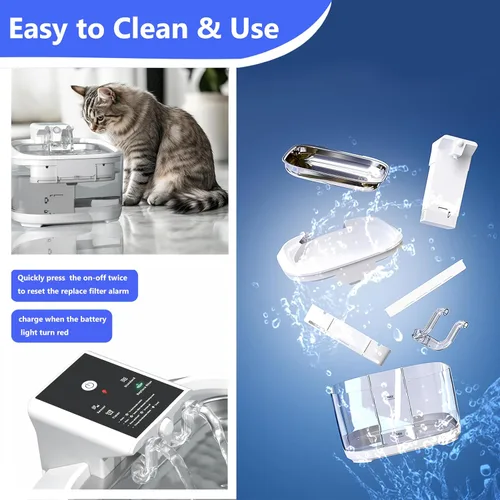 Vista 4 de Fuente de agua inalámbrica para gatos, fuente de agua para mascotas, funciona con pilas para gatos en interiores, dispensador automático de agua