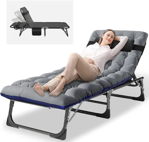 Vista 8 de NAIZEA Sillón plegable, cuna plegable 3 en 1 con colchón, silla reclinable de 4 posiciones para patio, reclinable ajustable para exteriores