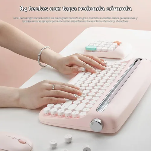 Vista 7 de YUNZII ACTTO B303 Wireless Retro Typewriter Bluetooth Keyboard(Baby Pink) Conexión estable de Bluetooth, tiempo de espera largo, con soporte