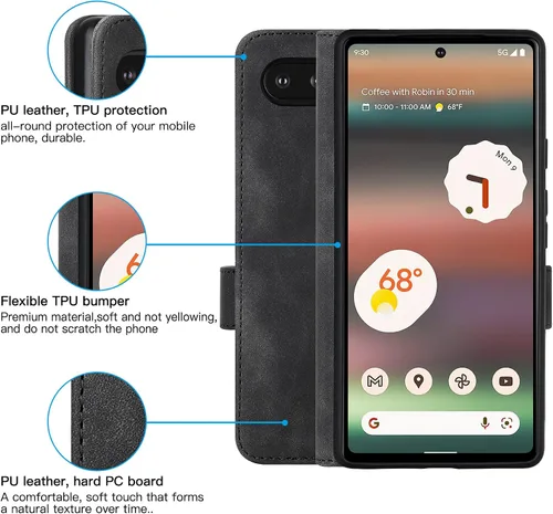 Vista 5 de Funda tipo cartera con tapa para Google Pixel 6a, [piel sintética + parachoques de TPU] [3 ranuras para tarjetas] [función de soporte]
