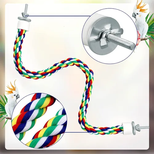 Vista 3 de Weewooday 2 perchas de cuerda para pájaros, cuerda de escalada, accesorios para loros, periquitos, cacatúas, conures (21.6 pulgadas)