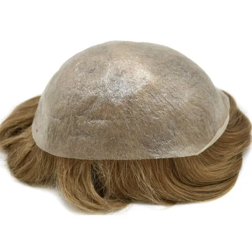 Vista 4 de Toupee - Sistema de reemplazo de pelo transparente para hombres de piel ultrafina de 0.002 in, poliéster superfino, todos los lazos en V, base