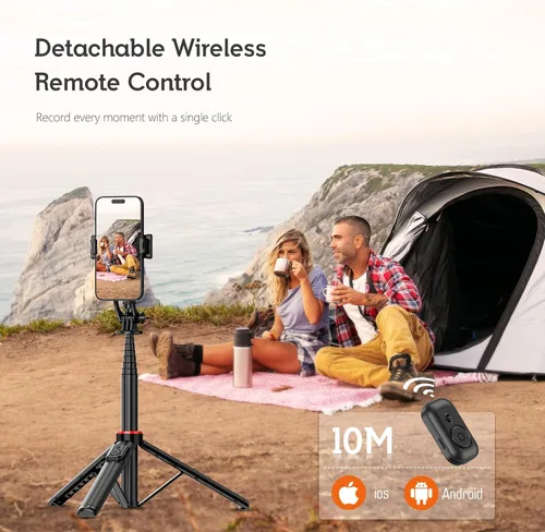 Vista 7 de Trípode de teléfono de 51 pulgadas, trípode extensible para iPhone y selfie Stick con control remoto inalámbrico y soporte desmontable