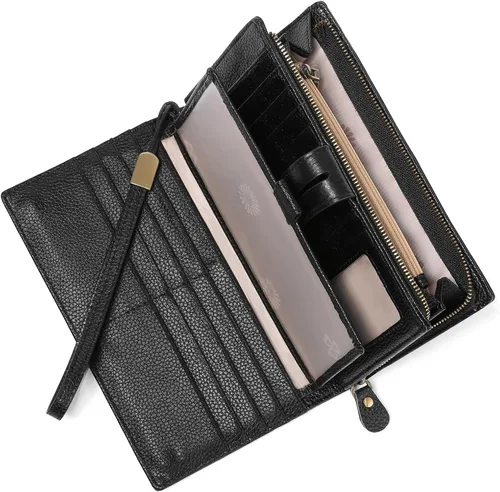 Vista 9 de SENDEFN Carteras de mujer de gran capacidad con bloqueo RFID, carteras de cuero, organizador de tarjetas de crédito con porta cheques, Compacto