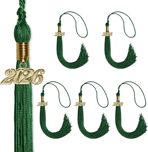 Vista 16 de Endea Graduation Paquete de 6 borlas de un solo color con gota de fecha dorada 2026 (oro antiguo)