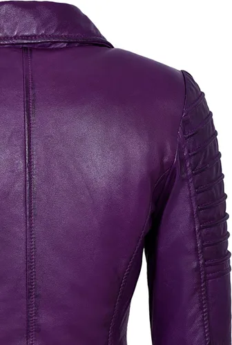 Vista 8 de Chaqueta de piel auténtica para mujer, elegante, diseño de moda, suave, estilo motociclista, estilo 9334