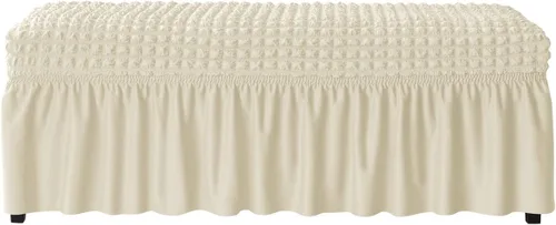 Vista 9 de SZJIAHTM Funda elástica suave para banco de comedor con falda, protector de reposapiés de poliéster, celosía de burbujas, fundas para banco de piano