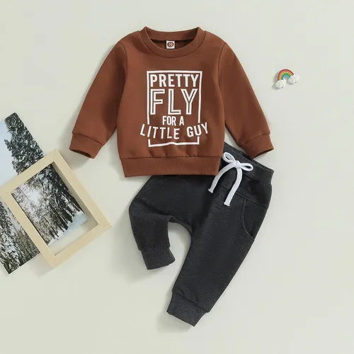 Vista 2 de Conjunto de ropa para bebé niño con capucha y pantalones de cintura elástica, lindos trajes de otoño e invierno
