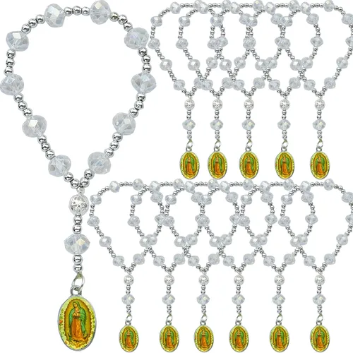 Vista 8 de Pulsera religiosa de cristal, 12 pulseras de Nuestra Señora de Guadalupe para Primera Comunión Bautizo Favor