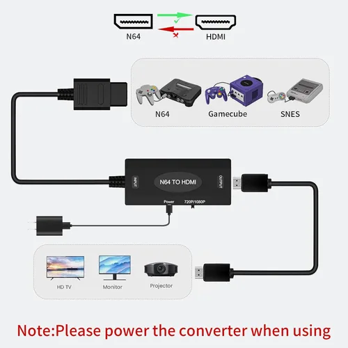 Vista 3 de Adaptador convertidor N64 a HDMI, adaptador HDMI para N64SNESNGCSFC con cable compatible con conversión 16 943, Nintendo 64 a HDM, compatible