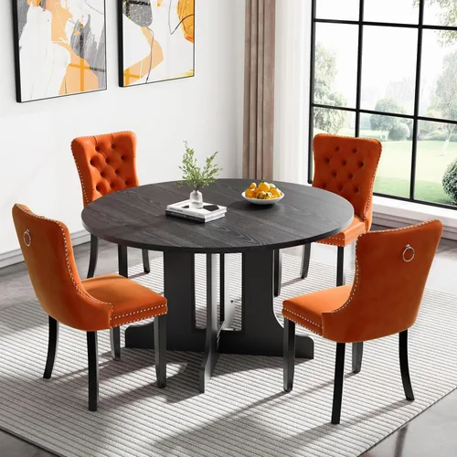 Vista 21 de Juego de mesa de comedor extensible marrón de 63 a 78.74 pulgadas para 4, juego de mesa de comedor de 5 piezas con 4 sillas, mesa de cocina
