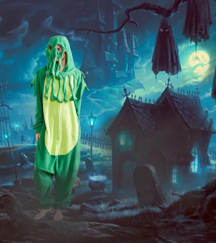 Vista 4 de Focupaja Pijama unisex de una pieza para Halloween, disfraz de fiesta de Navidad, cosplay, overol para el hogar, ropa de dormir