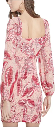 Vista 2 de GUESS Womens Ribbed Long Sleeve Square Neck Above The Knee Peplum Dress