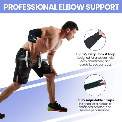 Vista 3 de Codera ajustable Manga de compresión de codo de doble correa para tendinitis, esguinces y distensiones Brazo/codo de tenis para hombres
