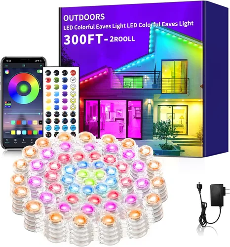 Vista 10 de Luces RGB Permanentes para Exteriores de 60 Pies, Luces LED Inteligentes Impermeables para Aleros, Luz Permanente para Exteriores con Control por