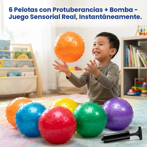 Vista 2 de Bedwina Knobby Balls - Bulk 7 Inch Sensory and Spiky Massage Stress Balls for Toddlers, with Pump, Fun & Bouncy for Toddler, Kids Party Favors