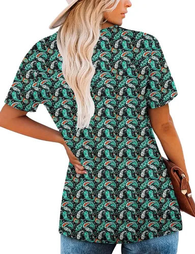 Vista 4 de Roselinlin Camisas de manga corta, para mujer, blusas florales de verano, ajuste holgado, para leggings