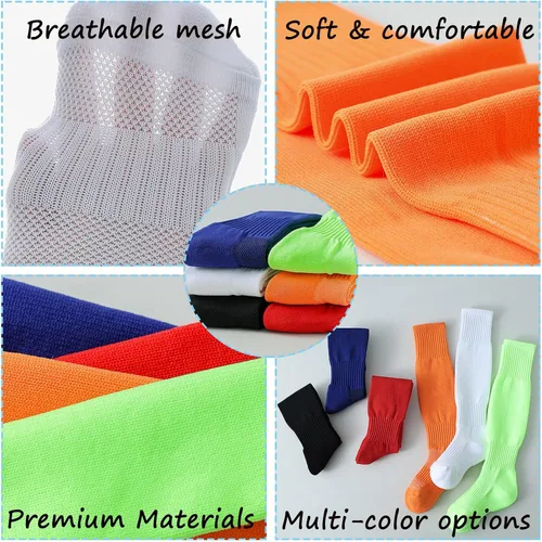 Vista 3 de Calcetines de fútbol para niños, calcetines de béisbol con suela acolchada hasta la rodilla para niños y niñas, 2 pares