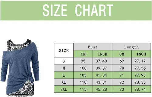 Vista 4 de Camisetas casuales de punto de encaje para mujer, camisetas de manga larga, túnica de otoño, camisetas básicas de 2 piezas, Negro