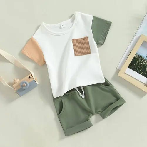 Vista 8 de Ynibbim Conjunto de 2 piezas de ropa de verano para niños pequeños con estampado de letras y pantalones cortos elásticos