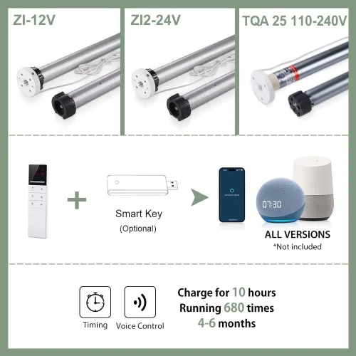 Vista 2 de ZSHINE Persianas motorizadas opacas para ventana, ancho personalizado, control remoto, persianas enrollables con cable duro