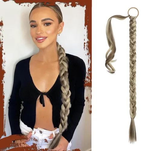 Vista 14 de SOFEIYAN Extensión de cola de caballo trenzada larga con banda elástica y mechón liso envolvente, extensiones de cabello naturales suaves