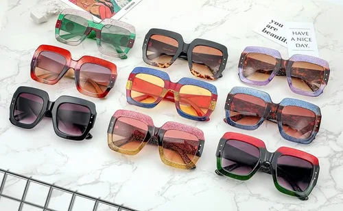 Vista 8 de Feisedy B2276 Gafas de sol cuadradas de gran tamaño con marco de brillantina multicolor