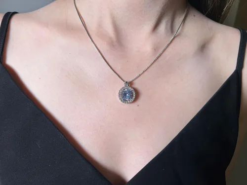 Vista 2 de Txibikn Juego de 4 piezas de joyería de plata con colgante de circón brillante para mujer, boda, fiesta de cumpleaños, graduación, regalos, Acero