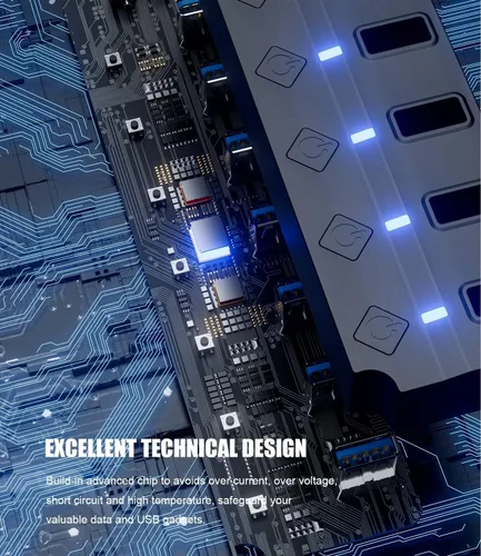 Vista 3 de Concentrador USB para laptop, divisor de concentrador USB 3.0 de 7 puertos SNLLMZI con interruptores y luces individuales de encendido/apagado