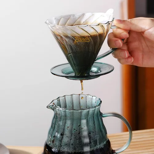 Vista 5 de Bincoo Juego de cafetera para verter con gotero tamaño 0.1 fl oz, juego de servidor de café de vidrio cónico de 60 ángulos con soporte y papel