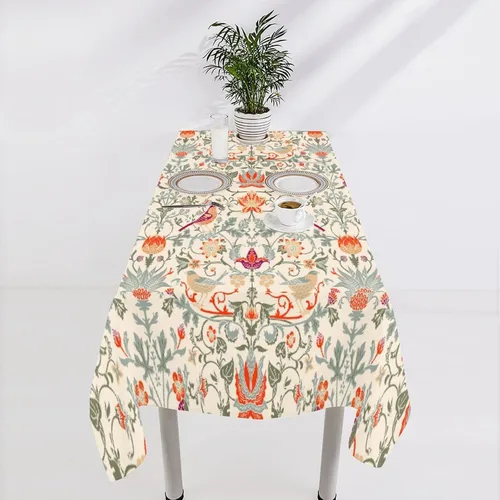 Vista 137 de Mantel Floral Retro de Pájaros, Diseño Original Bohemio William Morris Estampado Cubierta de Mesa para Hogar Picnic Fiesta Comedor Cocina William