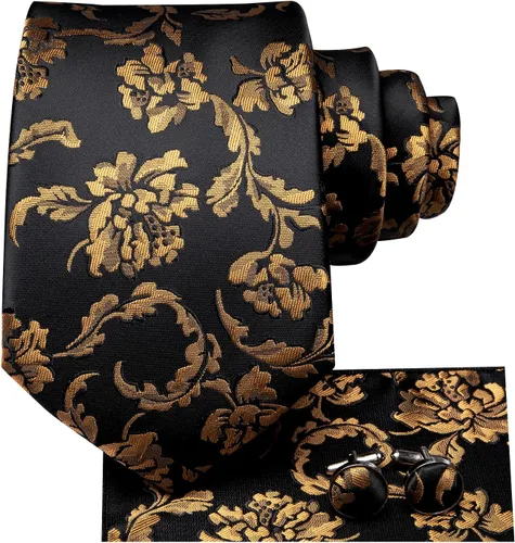 Vista 233 de Hi-Tie Corbata clásica de cachemira para hombre con pañuelo y gemelos a cuadros