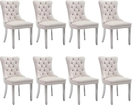 Vista 24 de SoarFlash Juego de 2 sillas de comedor de terciopelo, silla lateral de respaldo alto, silla lateral moderna tapizada de alta gama con botones Beige