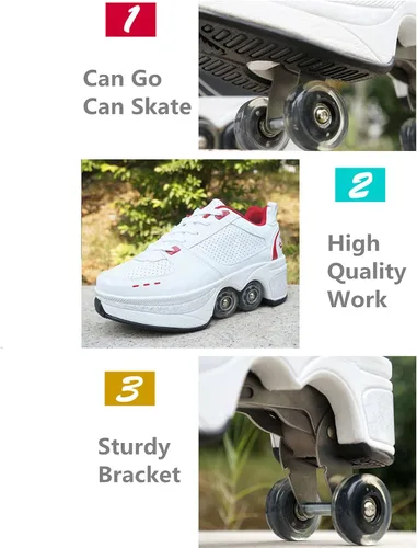 Vista 5 de Zapatos de patinaje convertibles para hombres y mujeres, zapatos de paseo automáticos para niños y adultos, patines con doble fila de ruedas, ruedas