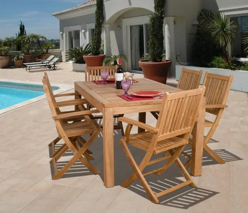 Vista 4 de Amazonia Teak Budapest - Juego de comedor rectangular de teca (7 piezas)