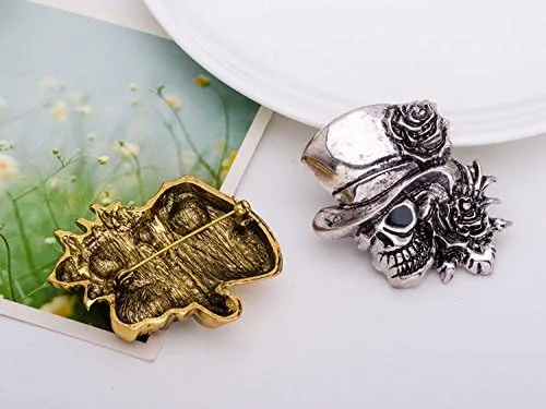Vista 5 de Flairs New York - Broche de solapa esmaltado hecho a mano Día de los Muertos Rosa Plata