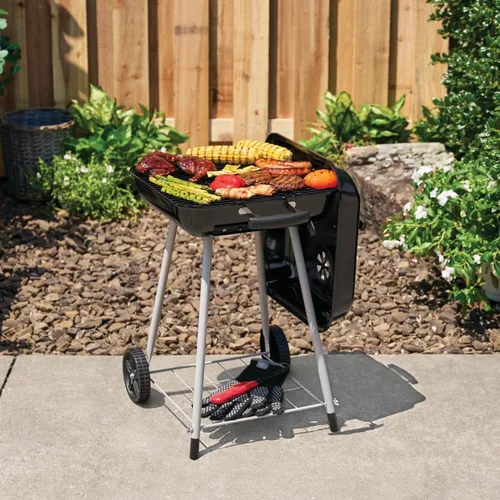 Vista 3 de Parrillas de carbón para barbacoa de 17.5 pulgadas con ruedas, espacio libre para parrilla de ahumador, superficie de cocción de 302 pulgadas