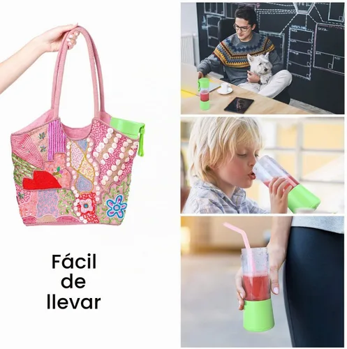 Vista 6 de Licuadora portátil, mezcladora personal de frutas recargable con USB, mini licuadora para batidos, jugo de frutas, batidos de leche, 12.8 fl oz