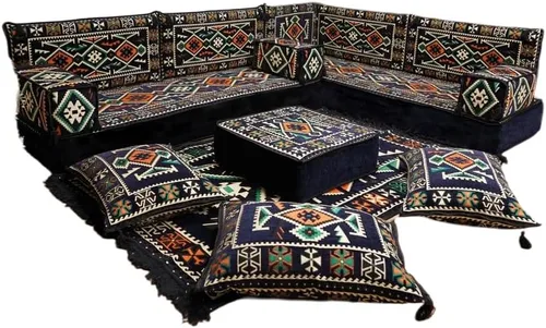 Vista 67 de arabicsofa Juego de asientos Jalsa en forma de L – Majlis árabe hecho a mano con almohadas de respaldo