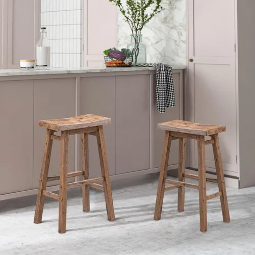 Vista 2 de Boraam Sonoma Taburetes de Bar de Cocina tipo Silla de Montar sin Respaldo - Madera de Granero con Acabado Cepillado - Juego de 2