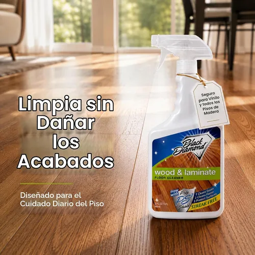 Vista 4 de Limpiador de madera y piso laminado Black Diamond, para parqué, real, natural y artificial, biodegradable, seguro para todos los pisos, negro, WOW QT