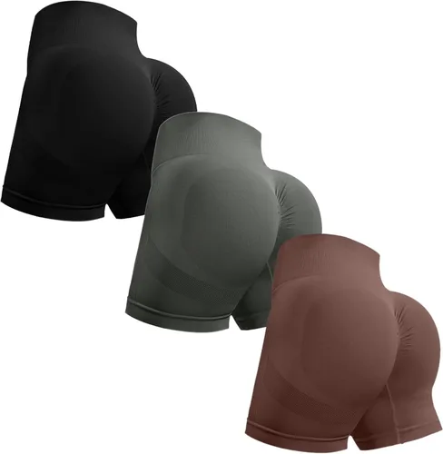 Vista 11 de Ovesport 3 piezas de pantalones cortos de entrenamiento para mujer, sin costuras, con levantamiento de glúteos, cintura alta, para yoga, gimnasio