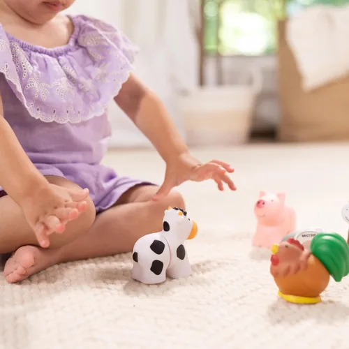 Vista 2 de Bloques educativos Melissa & Doug, Pop Baby Toy, 10 piezas conectables, animales de granja